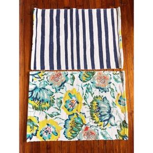 Set of 2 Reversible Floral/Striped Rugs